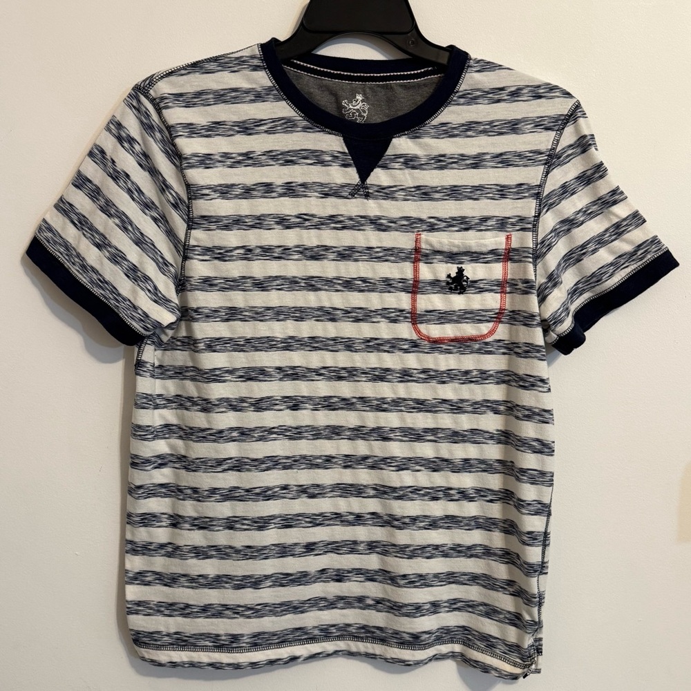 Rugby University LRG Mens Large Striped Pocket Tee Embroidered Logo